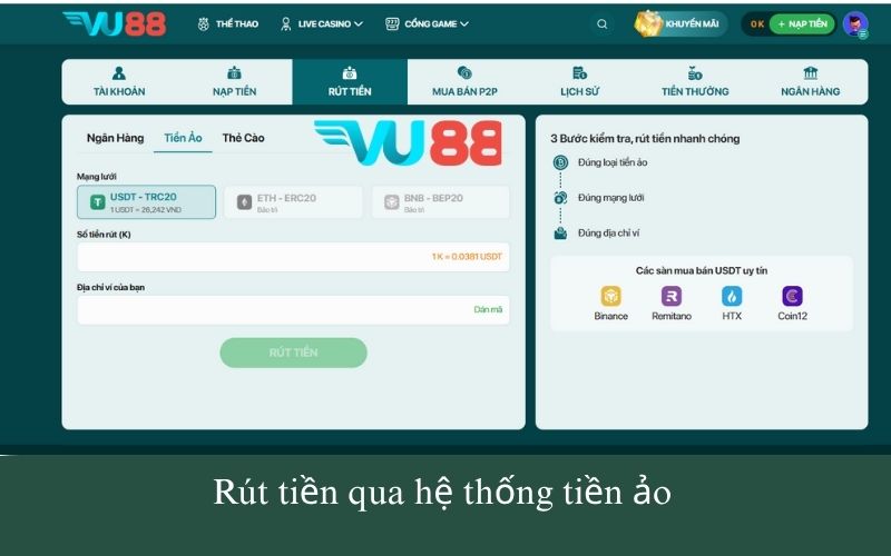 Rút tiền qua hệ thống tiền ảo